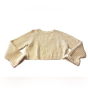 POL Rolled Sleeve Cropped Cozy Cream Knit Sweater Sz S